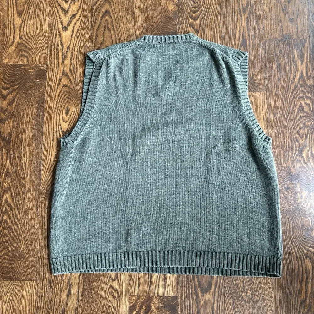 Vintage 90s Lands End Sweater Vest Mens XXL GreenV-Neck Heavy Knit Made In Japan